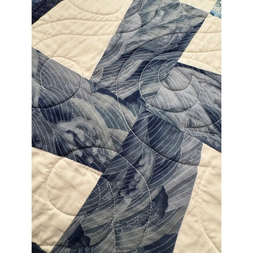 Handmade Geometric Patchwork Quilt Navy Plum Teal Batik Swirl Quilting 2021
